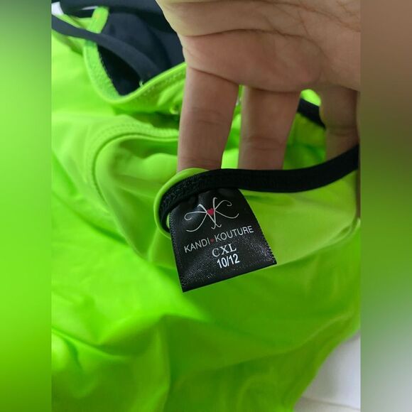 Kandi Kouture dance costume neon green SPOTLIGHT DRESS custom stoned XLC 10/12 - Picture 8 of 12